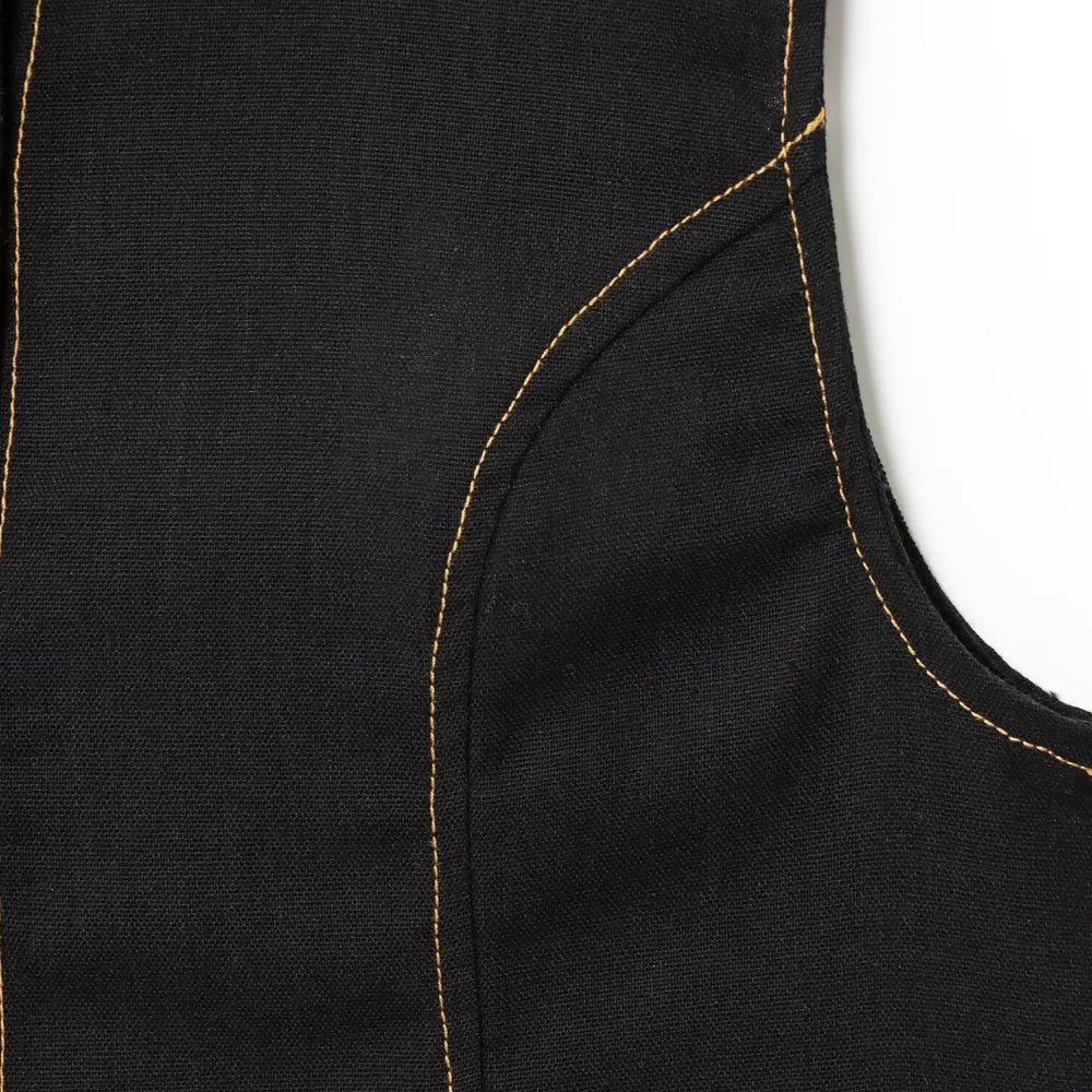 Women's Color Contrasting Stitch Collar Single breasted Straight Tank Top Long Fold Belt Bermuda Shorts Summer New Pants