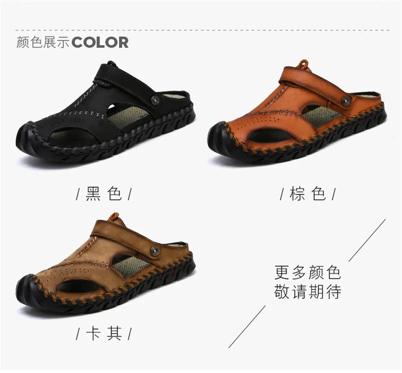 2023 Sandals Summer Men Leather  Classic Men Shoes Slippers Soft Sandals Men Roman Comfortable Outdoor Walking Footwear