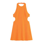 Women's Stitch Fit Short Dress Round Neck Hanging Neck Sleeveless Open Back Button Zipper Opening Spring/Summer New Fash