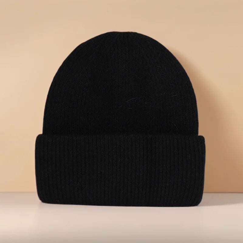 Winter Hat For Woman Double Fold Angora Hat Rabbit Fur Warm Cashmere Wool Soft Beanies Knitted Hat Women Outdoor Ski Female