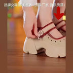 Women's Heels Shoes Summer Sneakers Platform Woman-shoes 2024 Thick Sole Roses Casual Leisure Round Toe Zip PU  Retro Rubber
