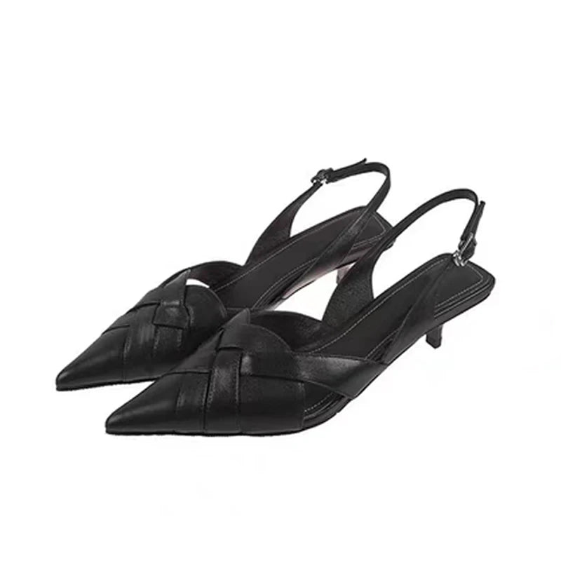 Weave Women Heeled Sandals Pointed Toe Elegant Shoes Woman Trend New Slippers Fashion Heels Women Zapatos Mujer
