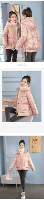 Winter Jacket Women 2025 New Glossy Down Cotton Jacket Hooded Parka Warm Cotton Padded Jacket Casual Outwear Female Tops
