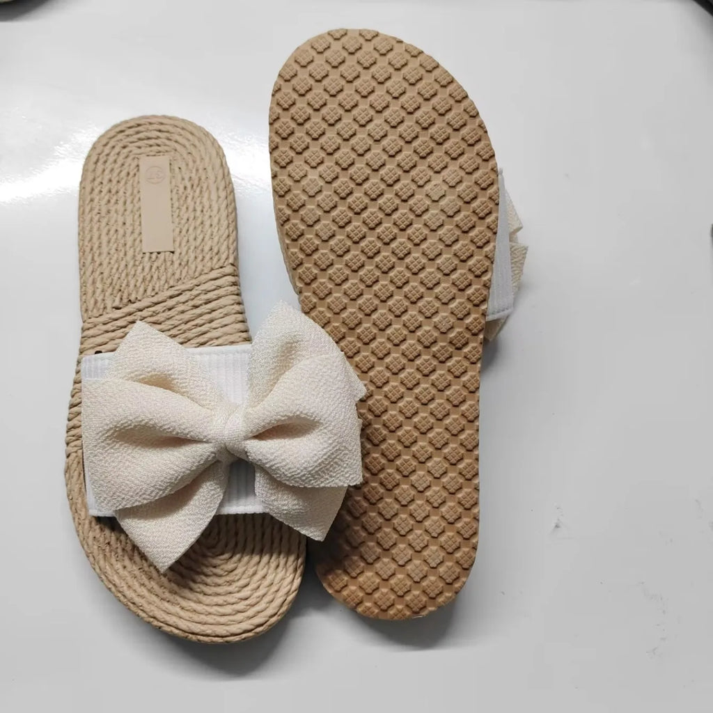 Women Slippers Fashion Trend Bow Anti Slip Sandals Wear-resistant Comfortable Soft Sole Flat Heel Slippers Home Slides Women