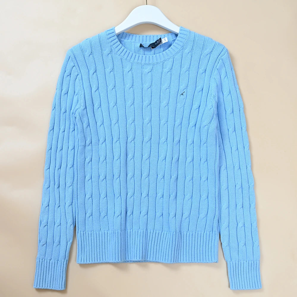 New Women's Embroidered Logo Simple Twisted Design Casual  Color round Ne Long Sve Knitted Sweater Autumn Winter