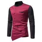 Men Shirt Long Sleeve Personality Diagonal Button Shirts for Men Luxury Designer Irregular Henry Collar Top Grade Tops