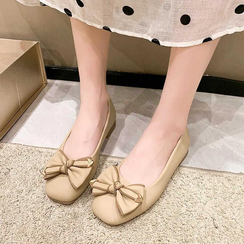 Women's 2025 Shallow Mouth Flats with Bow Soft Soled Summer Slope Heel Super Soft Lazy Shoes Low Cut Comfort Ladies Flats
