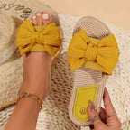 Women Slippers Fashion Trend Bow Anti Slip Sandals Wear-resistant Comfortable Soft Sole Flat Heel Slippers Home Slides Women