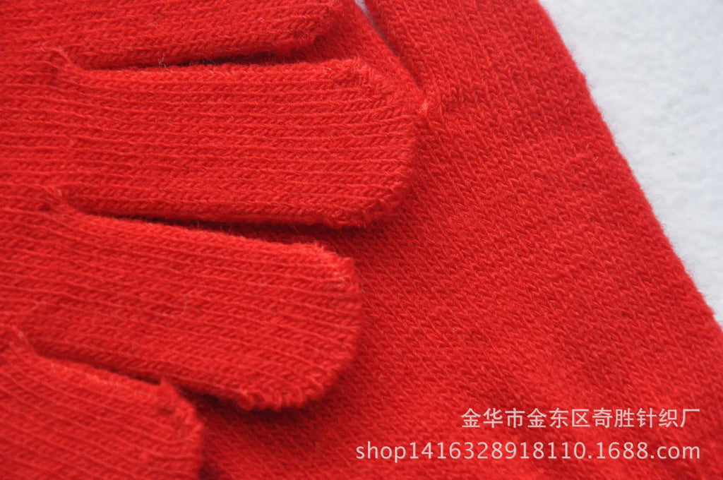 Winter 4-11 Year Old Children's Writing Cold-proof Warm Gloves Solid Color Knitted Wool Acrylic Full-finger Split-finger Gloves
