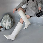 Pointed Toe Women High Boots Leather Fashion Sexy Heels Shoes Woman  Trend New Snow Boots Low Heels Elegant Goth Mujer Botas