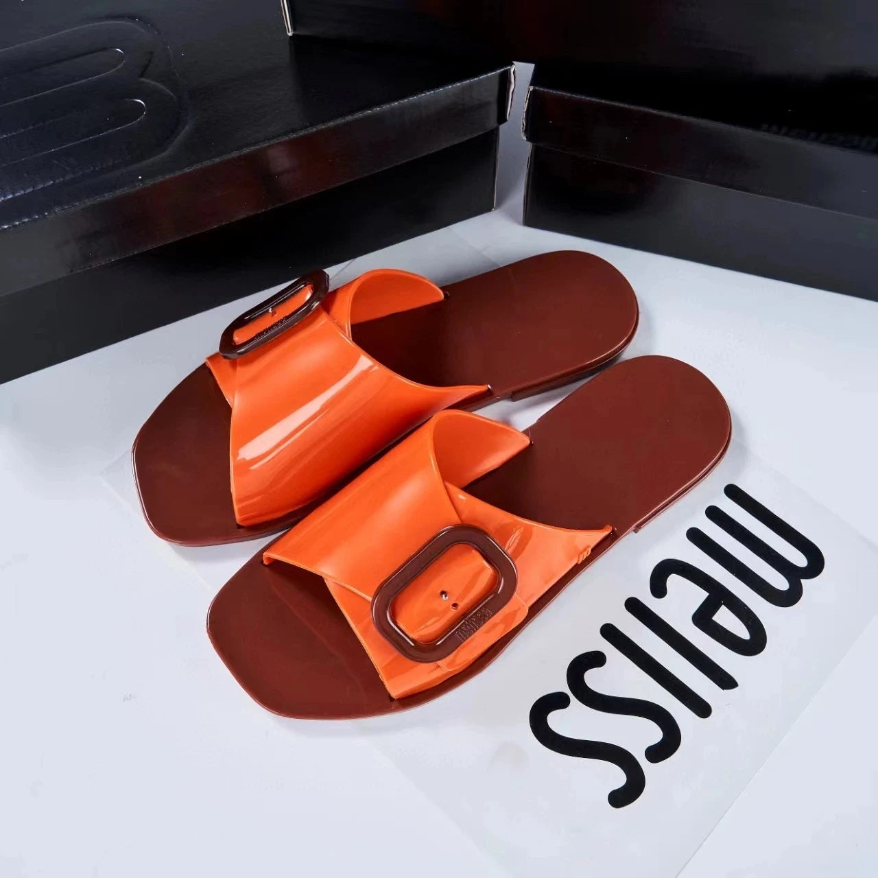 Women Sandals 2025 Spring Melissa Woman Slingback Shoes Fashion Ladies High Heels Elegant Med Heel Pointed Toe Slip on Sandal