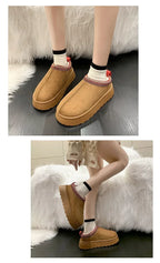 Snow Boots for Women 2023 Winter New Cashmere Warm Thick Soles Without Heel-covered Hair Half Slipper Cotton Shoes for Women