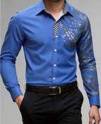 New men's fashionable business casual long sleeved shirt, classic printed collar, social party comfortable men's clothing