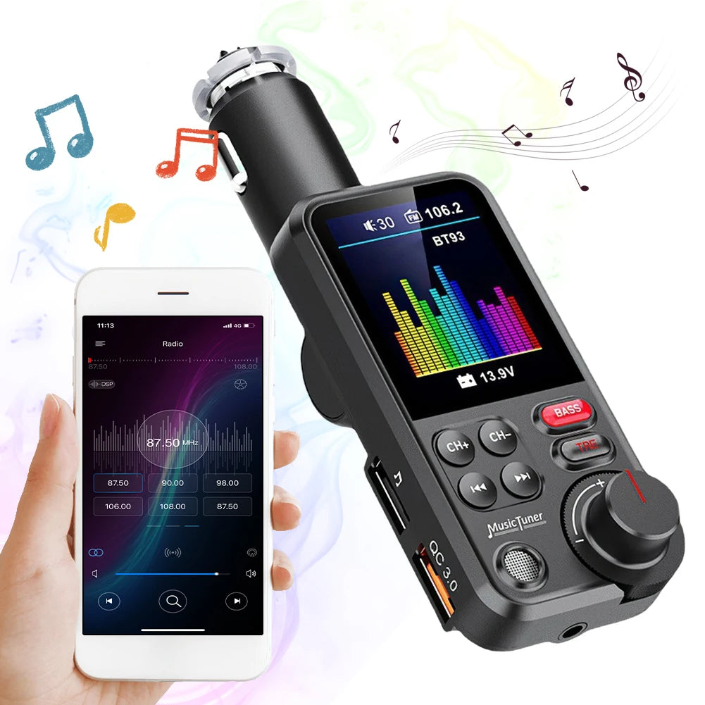 1.8 Inch Handsfree Car Radio AUX Bluetooth-Compatible FM Transmitter Modulator Car Wireless USB Fast Charger Car Charger Adapter