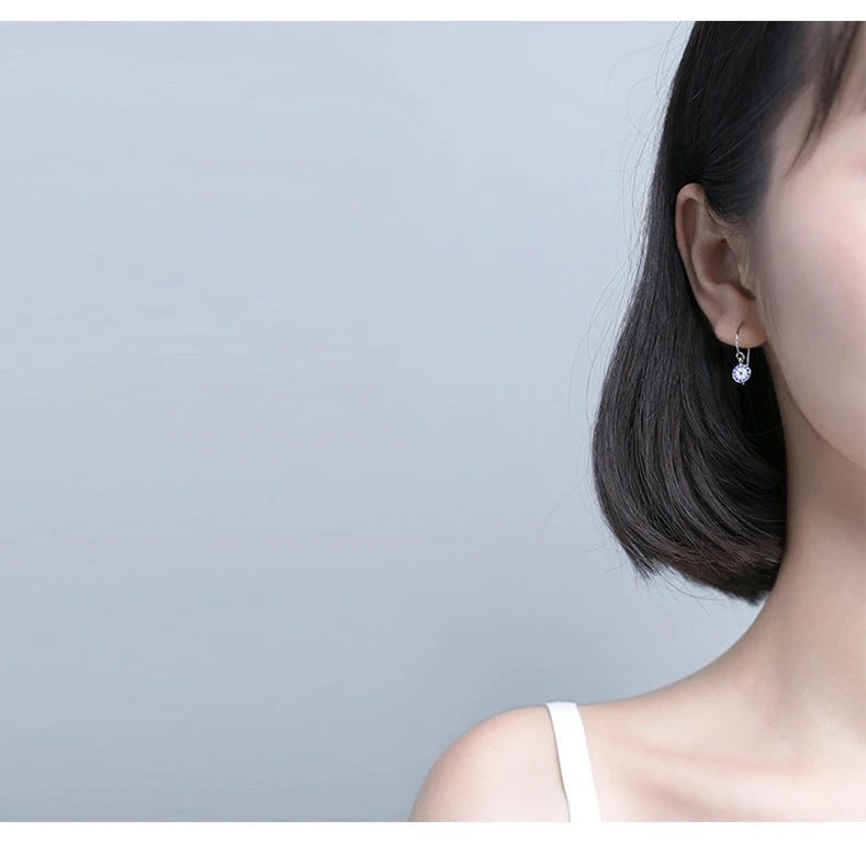 Modian New Blue Crystal Round Eyes Dangle Earrings for Women 925 Sterling Silver Gold Color Fashion Party Jewelry Gifts