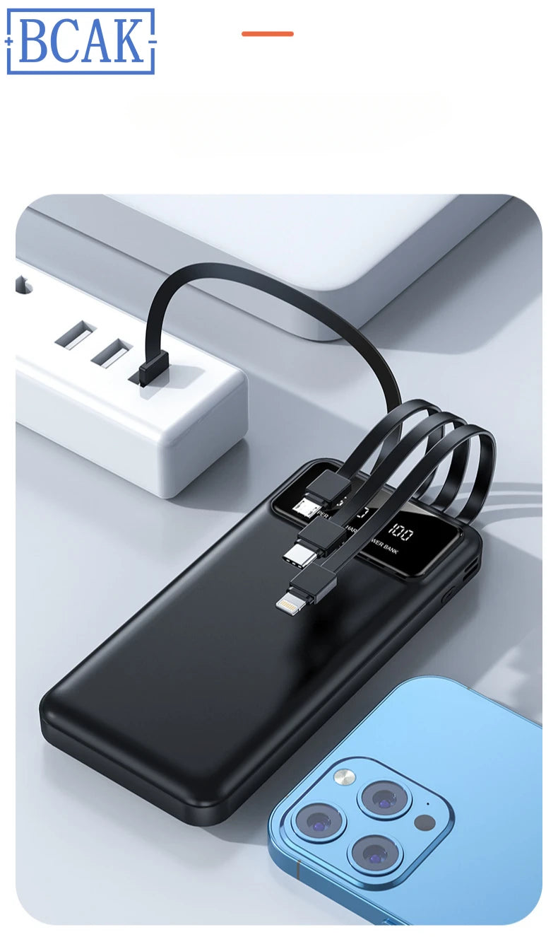 New Style BCAK power bank 20000mAh self-contained cable fast charging mini mobile phone gift mobile power supply