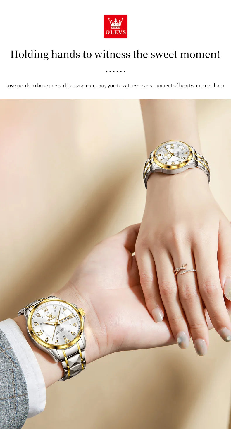 OLEVS 2906 Couple Watch Original Roman Scale Diamond Dial Luxury Quartz Watch For Men Women Rhombus Strap Waterproof Hand Clock