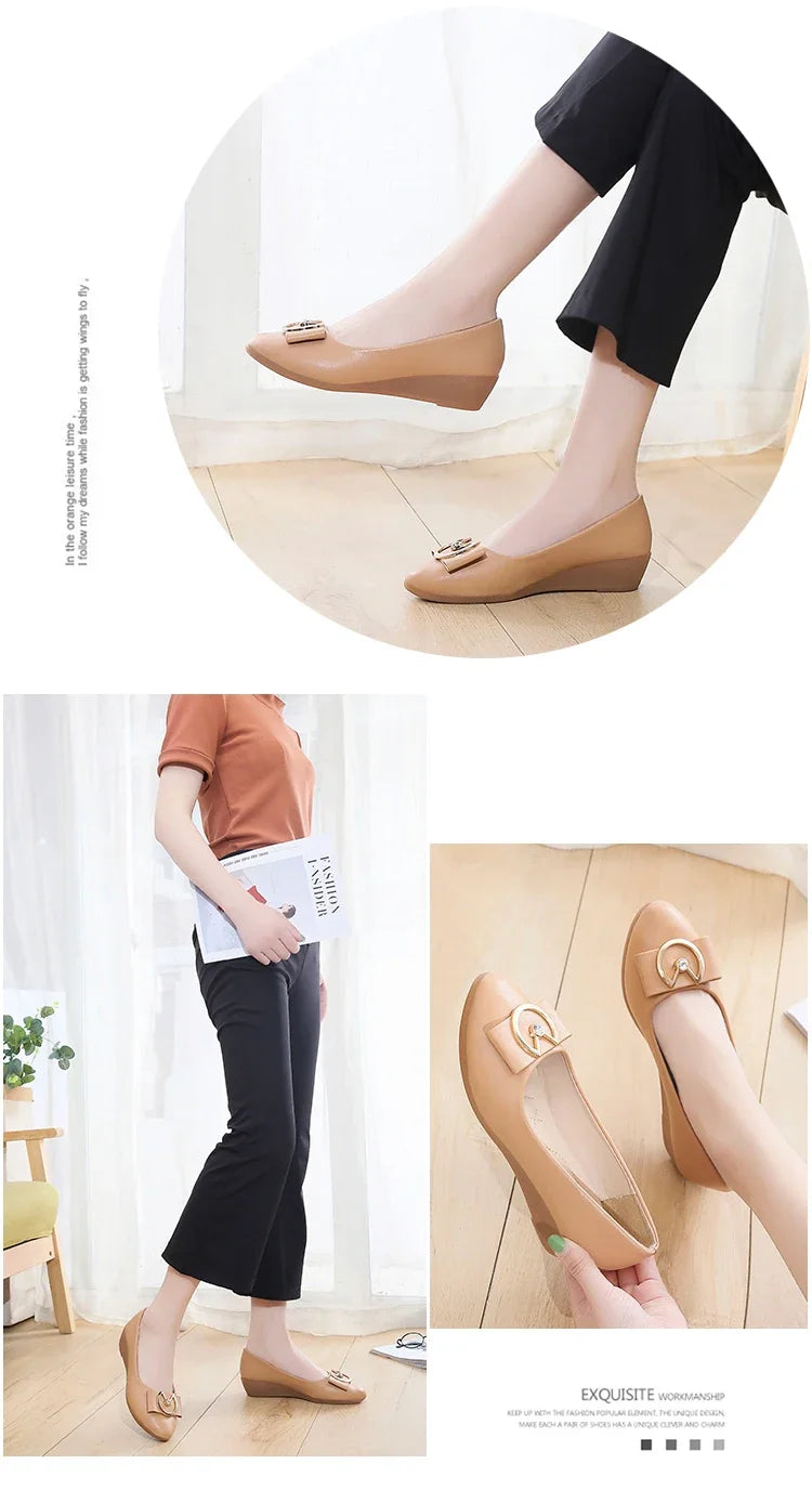 Flats Shoes Woman Foable Ballets Metal Buckle Bow Flats Lady Fall Shoes Girl Ballerina Dress Moccasin Rhinestone scintillation