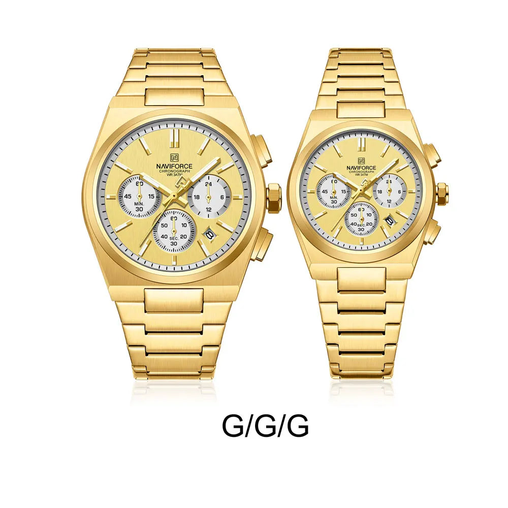 NAVIFORCE Luxury Couple Watches Set - Men's And Women's Fashion Quartz Wristwatches Waterproof Stainless Steel 2025 New Arrival