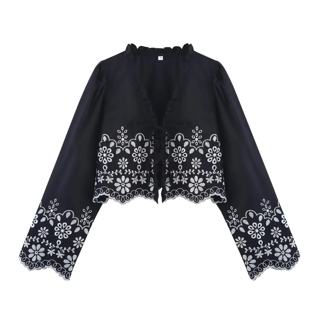 Embroidered Blouse Top Boho Chic Hawaiian Summer Vintage Ruffle Crop Shirts Female Elegant Women's Shirt Tops Woman 2025