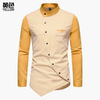 Men Shirt Long Sleeve Personality Diagonal Button Shirts for Men Luxury Designer Irregular Henry Collar Top Grade Tops