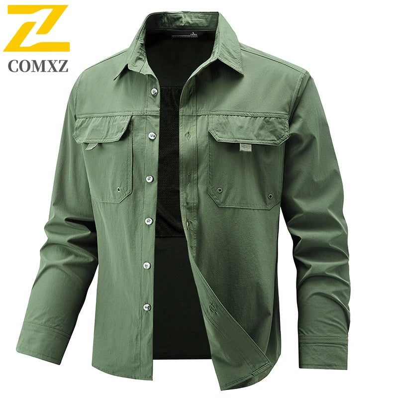 Men's Long Sleeved Shirt Comfortable Breathable Elastic Fashionable Versatile Workwear Shirt Outdoor Hiking and Commuting Shirt