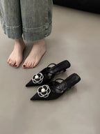 Flower Pointed Toe High Heels Women Luxury Designer Sandals Female Summer Elegant Fashion Pumps Woman Flower Mule Slippers Women