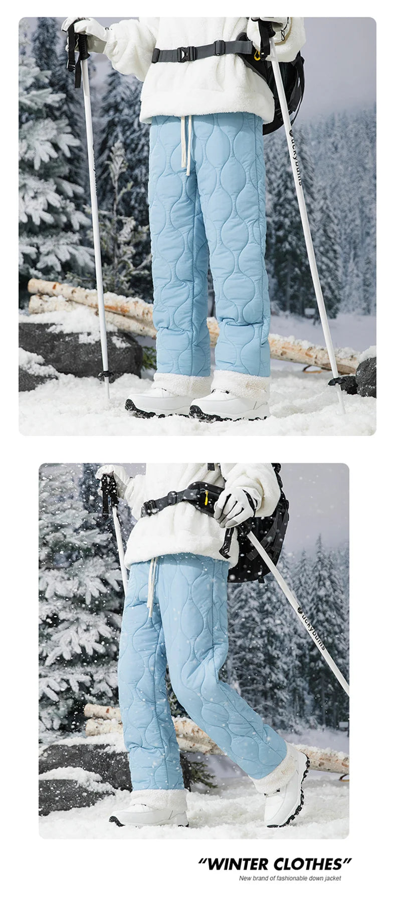 Winter Down Pants Men's Trendy Ski Waterproof Thick Fleece Warm Straight Cotton Trousers Women's Casual Cold-proof Padded Pants