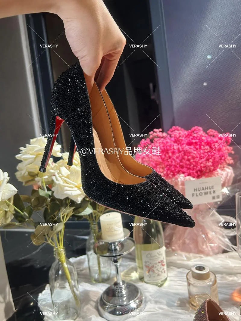 High Heels Women Star Style Sexy Red sole luxury Brand  Woman High Heels Pointed toe glitter Pumps elegant Party Shoes