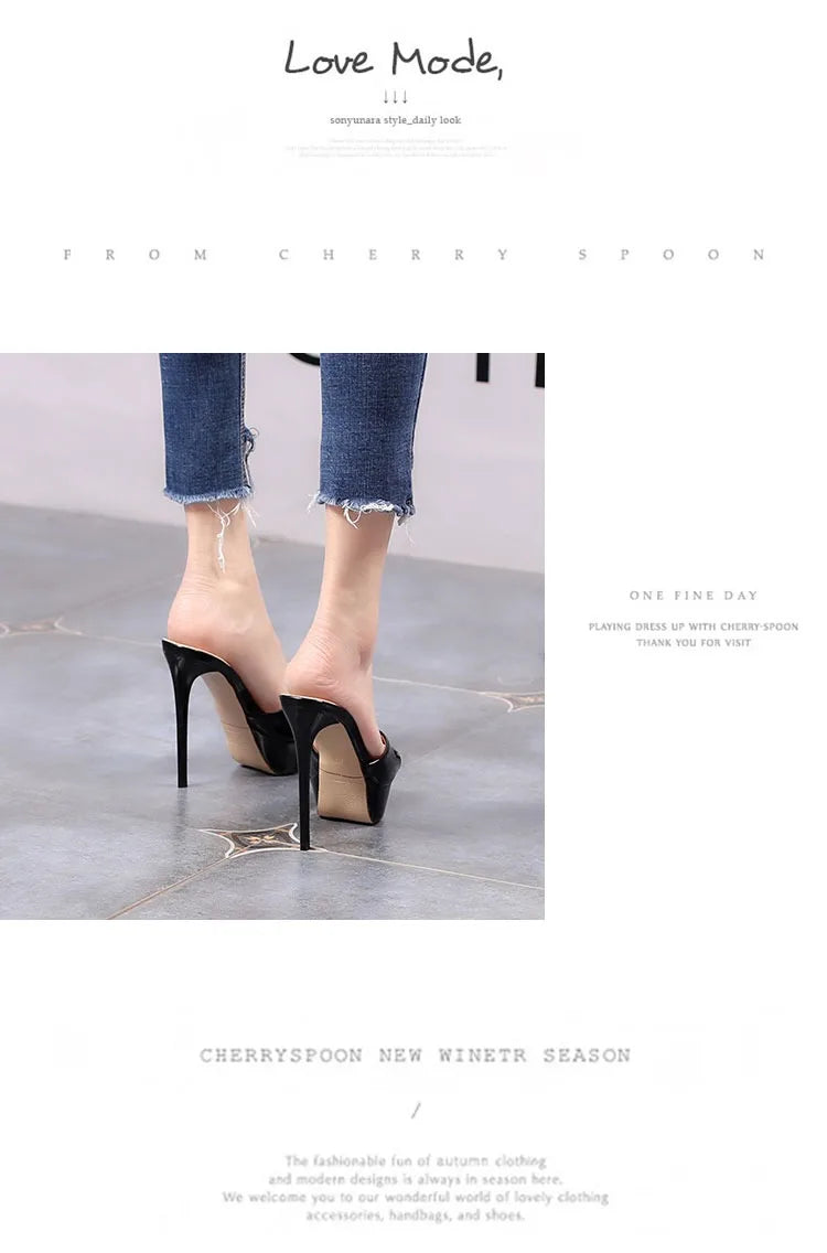 Women 12CM High Heels Outdoor Shallow Mouth Sandals 2025 New Summer Thick Platform Slippers Simple Style Slide Shoes For Woman