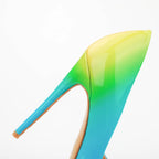 Brand Women High Heels 8-12CM Fashion Iridescent Pointed Toe Single Shoes Woman Thin Heel Summer Glossy Colorful Leather Pumps