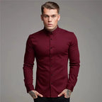 Men's Shirt Fashion Full Sleeve Shirt Men's Muscle Casual Slim-fit Business Dress Solid Color Shirt Men's Gym Fitness Men Shirt