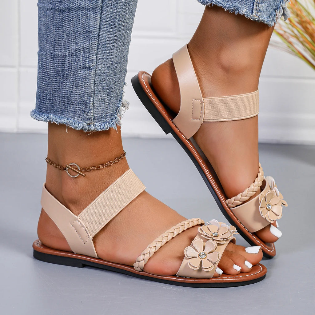 Women Sandals Fashion Flower Wedge Sandals Summer Casual Solid Color Sandals Breathable Beach Shoes Women Sandalias De Mujer