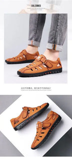 Men Sandals Leather 2024 Summer Breathable Casual Shoes for Man Slip on Clogs Outdoor Walking Shoes Non Slip Hand Made Sandalias