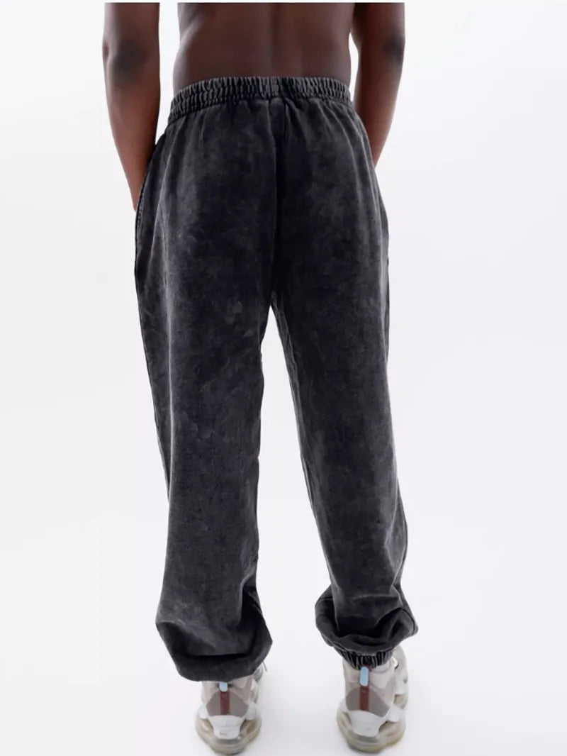 2025 New Washed and Worn Sweatpants for Women European and American Looped Casual Sports High Waisted Versatile Pants