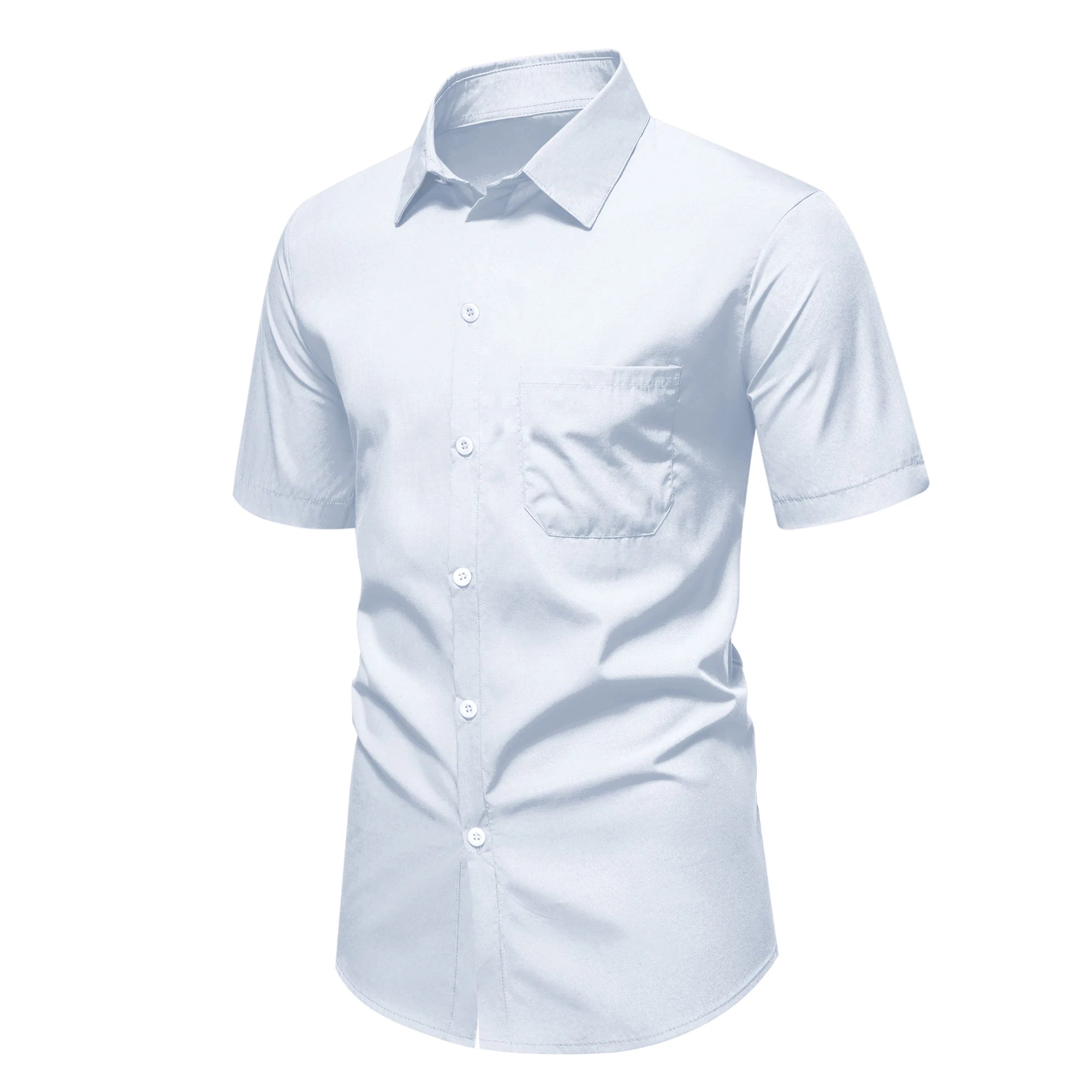 New men's short-sleeved shirt casual solid color with pockets summer men's outdoor fashion comfortable breathable personality