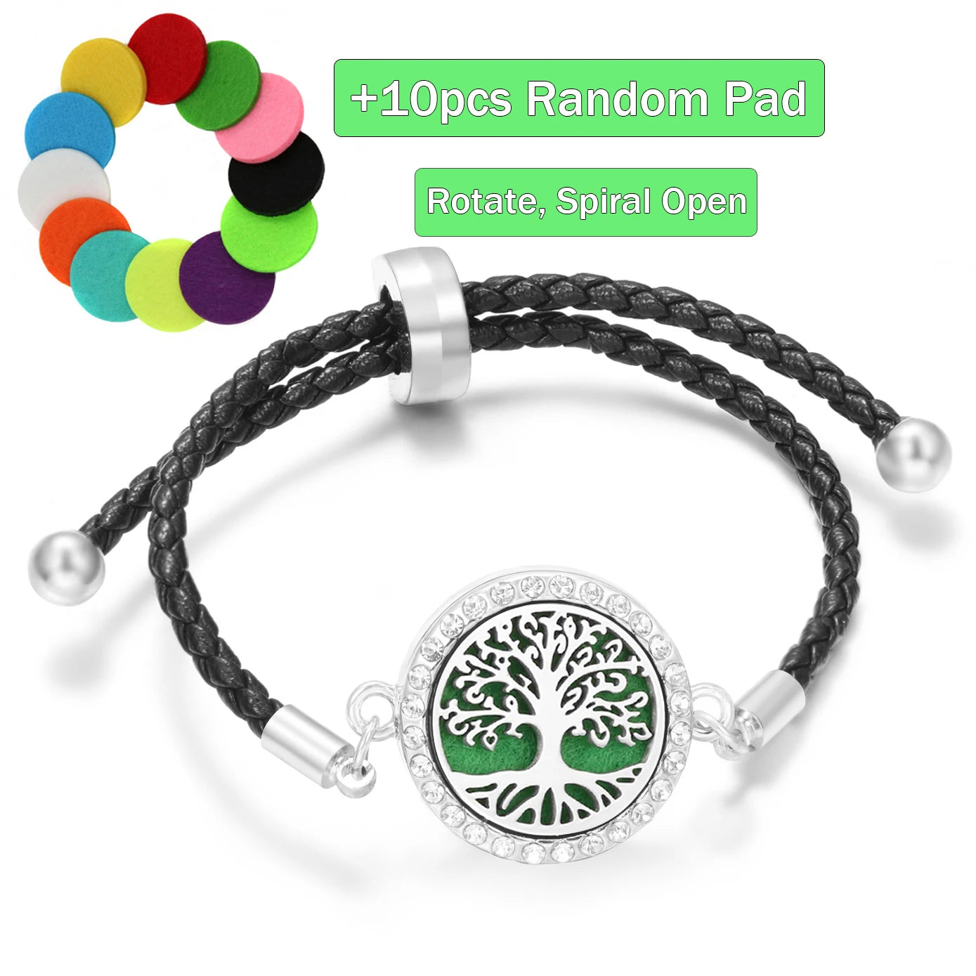 Aromatherapy Diffuser Flowers Rose Women Leather Perfume Bangle Essential Oil Locket Spiral Open Rhinestones Bracelet Jewelry