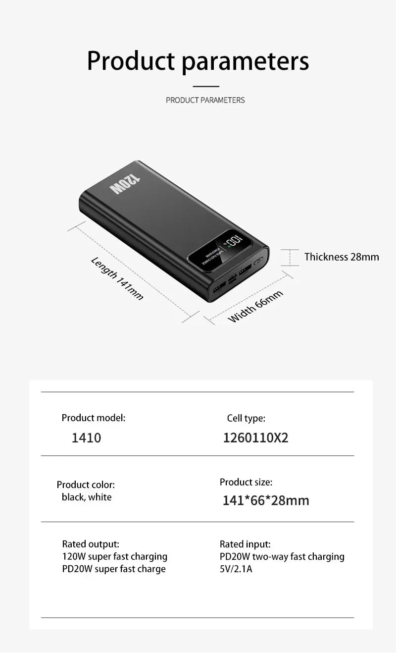 2025 Fast Charging Power Bank 200000mAh Ultra Large Capacity Powerbank 120W Super Charge Portable External Battery LED Display