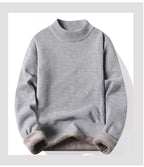 Winter New Men's Knitted Sweater with A Half High Collar Solid Color Plush and Warm Knitted Lining Top  Casual and Versatile Top
