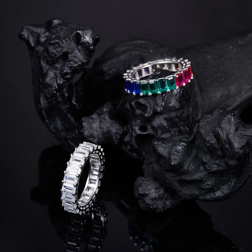 Wong Rain 925 Sterling Silver Emerald Cut 3*4 MM Lab Sapphire Gemstone Wedding Party Row Rings Fine Jewelry Band Gifts Wholesale