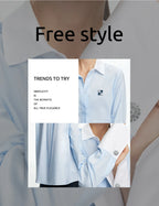 Simple New Women's Shirt Splicing Design Embroidery Flowers Elegant and Versatile Spring and Summer Striped Women's Tops