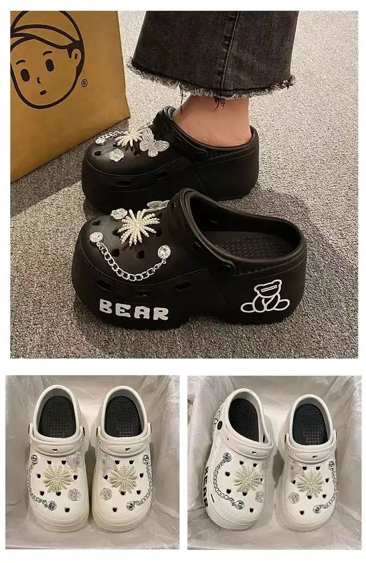 Women Slippers Cute Cartoon Platform Fashion Clogs Summer Shoes Woman Beach Slides Thick Bottom DIY Flower Female Street Sandals