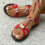 Flats Sandals for Women Summer 2025 Comfortable Non Slip Beach Shoes Woman Metal Beading Roman Sandalias Mujer