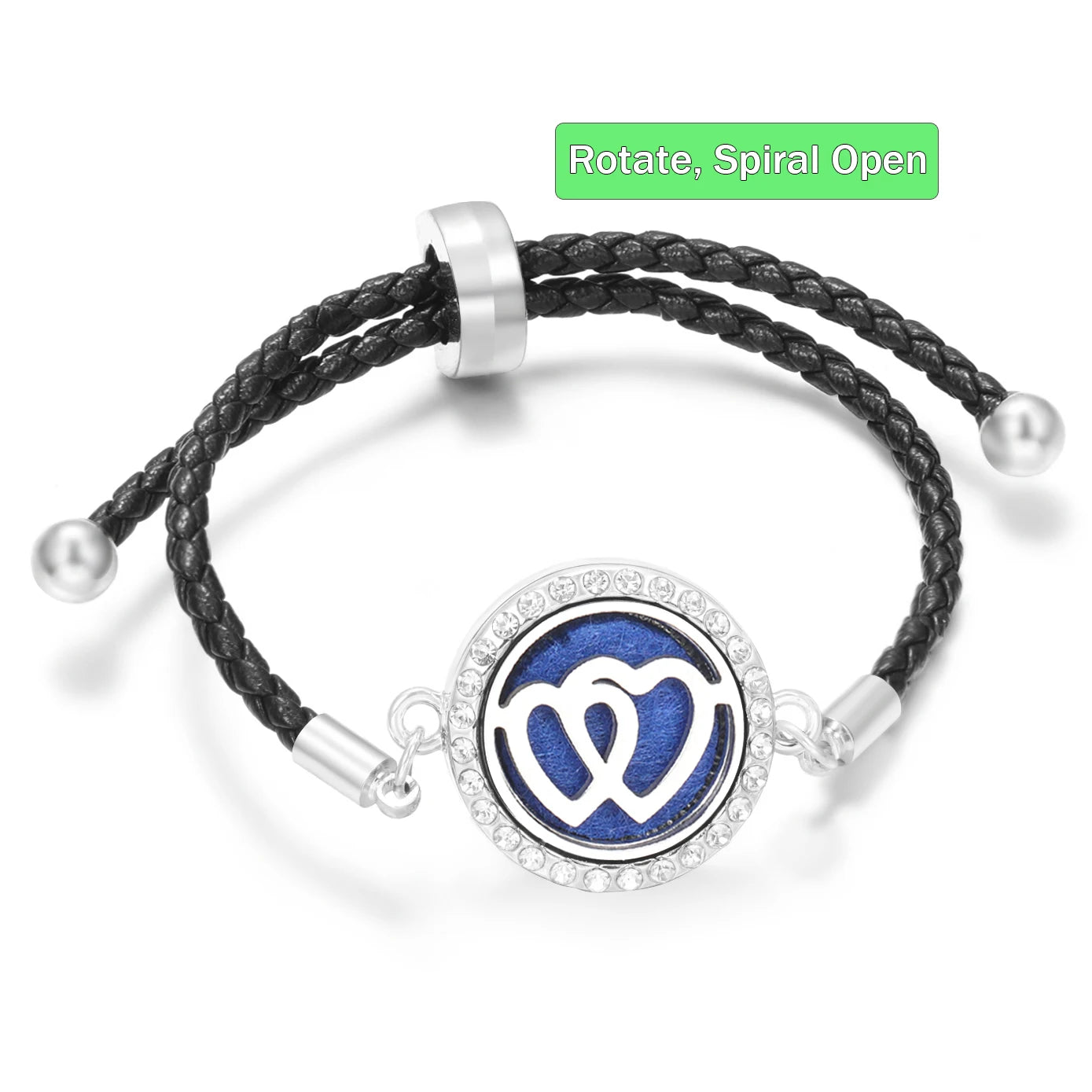 Aromatherapy Diffuser Flowers Rose Women Leather Perfume Bangle Essential Oil Locket Spiral Open Rhinestones Bracelet Jewelry