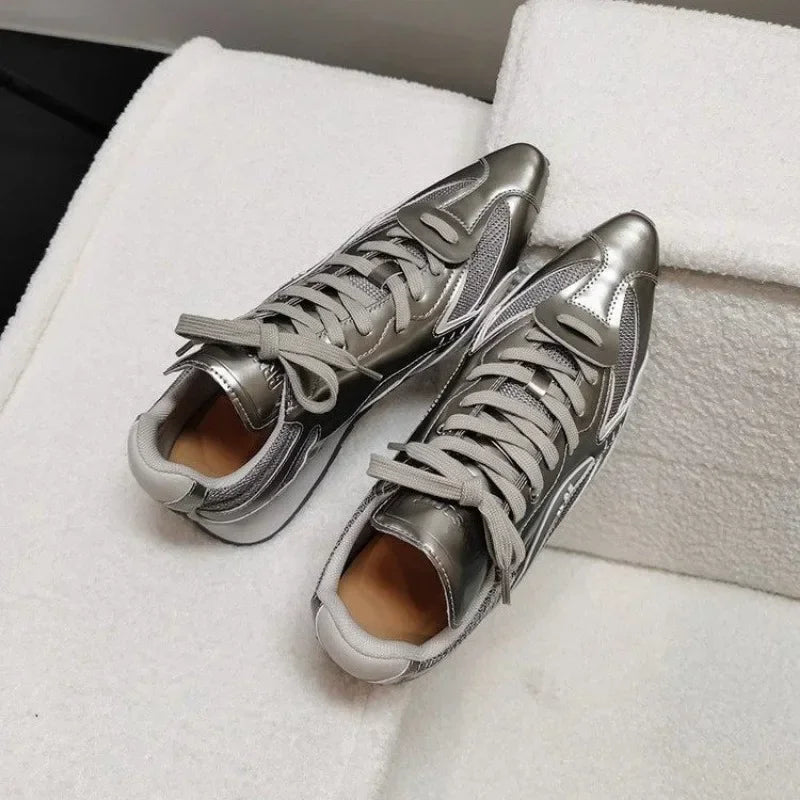 Flats Pointed Toe Women Sneakers Sport Lace-up Mesh Shoes Women Brand Winter Running Shoes 2025 Breathable Casual Woman Zapatos