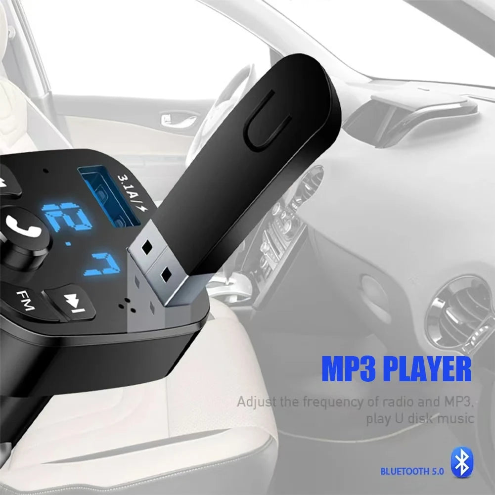 Car Hands-free Bluetooth-compaitable 5.0 FM Transmitter Car Kit MP3 Modulator Player Handsfree Audio Receiver 2 USB Fast Charger