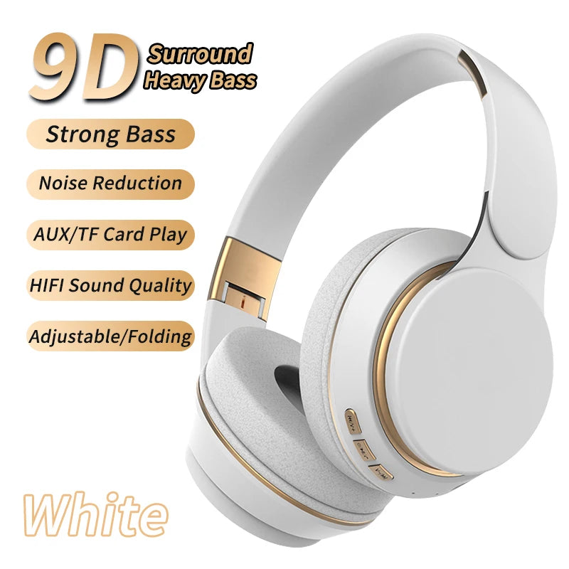 Hifi Wireless Headphones 9D Heavy Bass Surround Stereo Bluetooth Earphones Foldable Adjustable Support TF Card/AUX Play With Mic