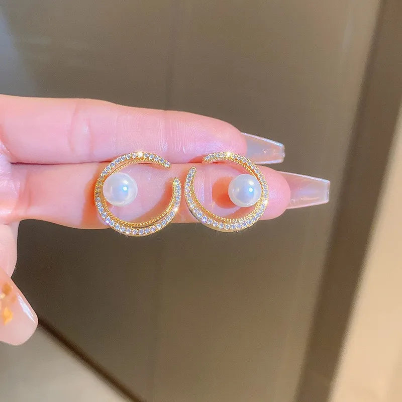 Imitation Pearl Crystal Round Crystal Drop Earrings for Women Minimalism Temperament Fashion Party Jewelry