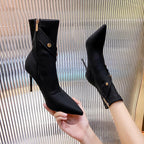 Women's Boots Very High Heel Shoes for Woman Pointed Toe Footwear Half Mid Calf White Boot Large Size Warm Fashion 2024 Y2k Goth