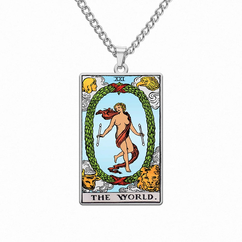 Dawapara 22 Styles Tarot Card Good Luck Amulet Necklace Sun Moon UV Colorful Pendant Stainless Steel Spiritual Jewelry